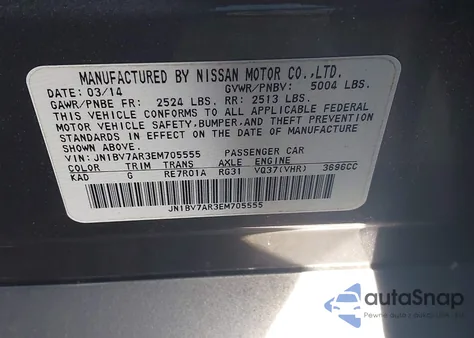 2014 Infiniti Q50 Premium из США, поврежденный, VIN JN1BV7AR3EM705555